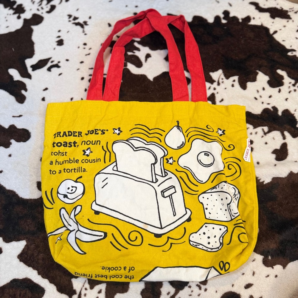 Trader Joe's Tote Bag Unisex OS Yellow Breakfast Graphic Quirky Eco Friendly